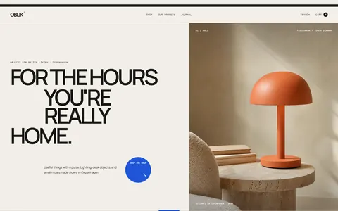 The OBLIK storefront: an editorial product grid of design objects.