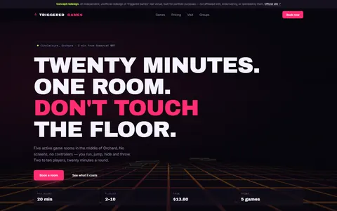 The TRIGGERED concept site: neon type over a glowing lava grid floor.