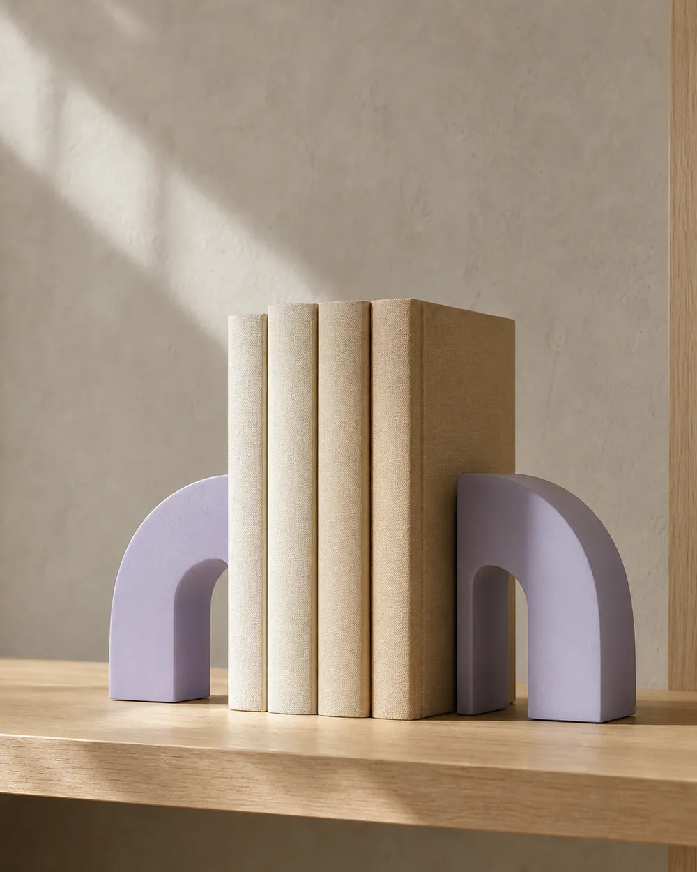 Lilac Arc Bookends holding clothbound books