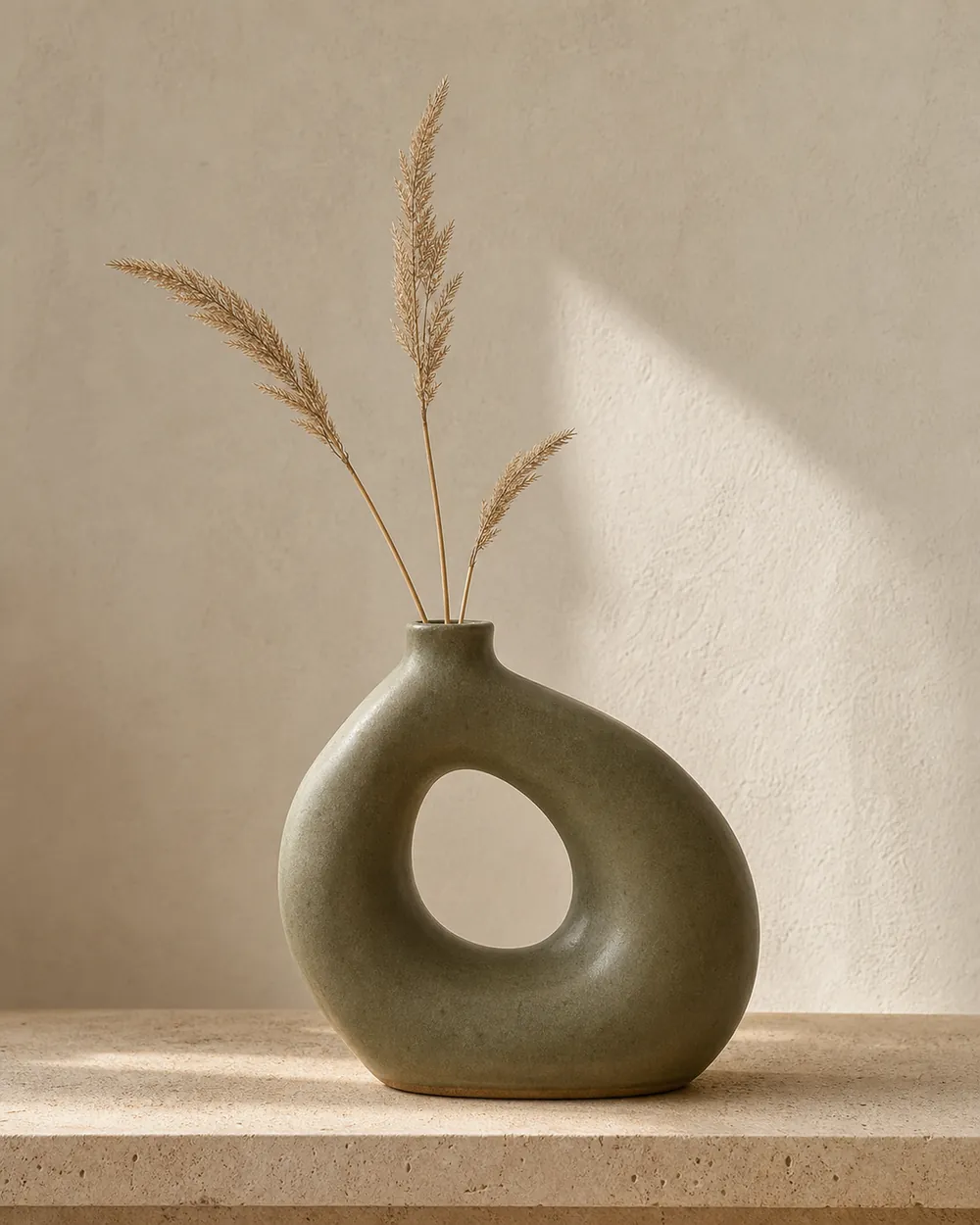Moss green Loop Vase with dried grasses